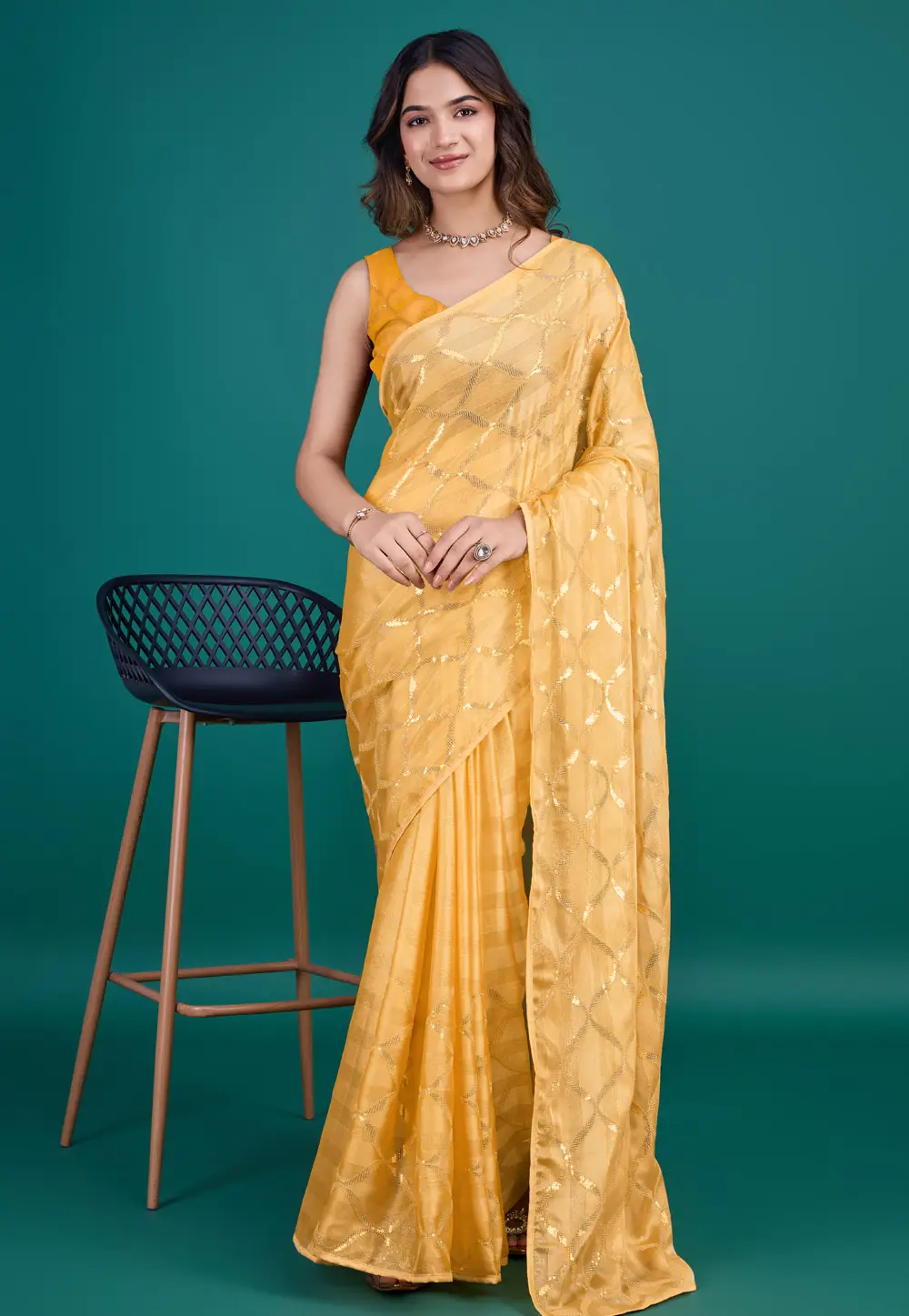 Yellow Georgette Chiffon Saree With Blouse 295318