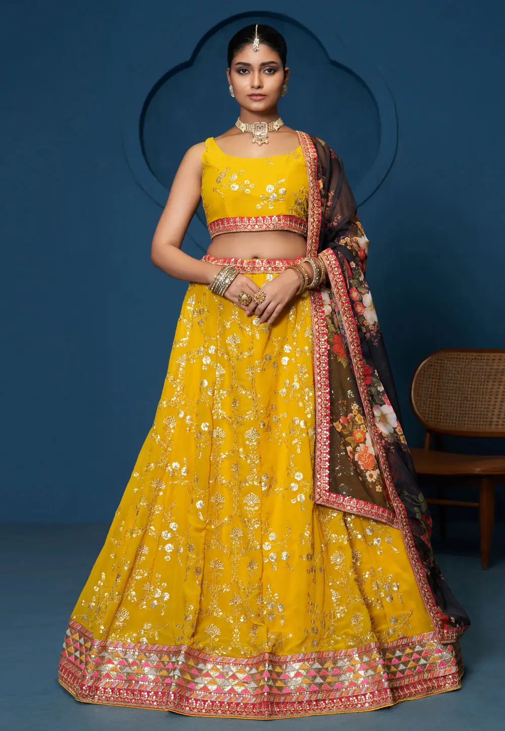 Yellow Georgette Circular Lehenga Choli 296465