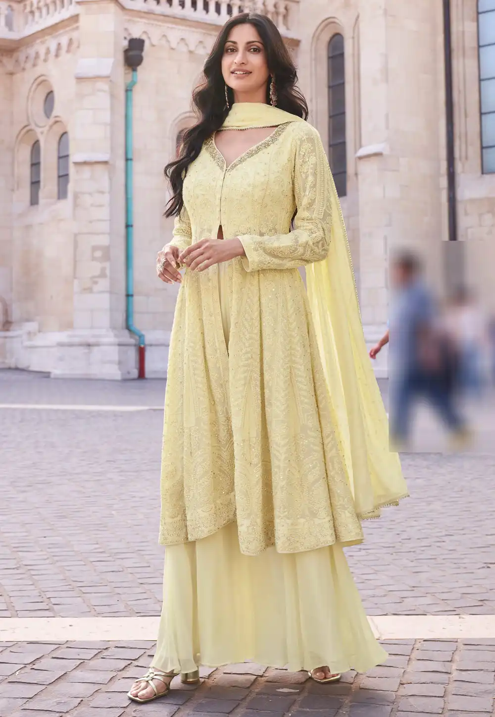 Yellow Georgette Embroidered Pakistani Suit 294214