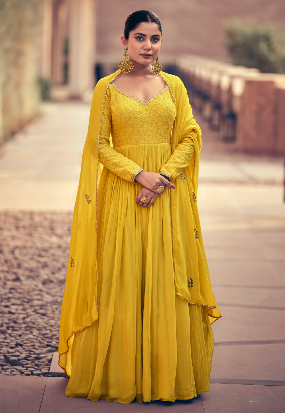 Yellow Georgette Floor Length Anarkali Suit 280727