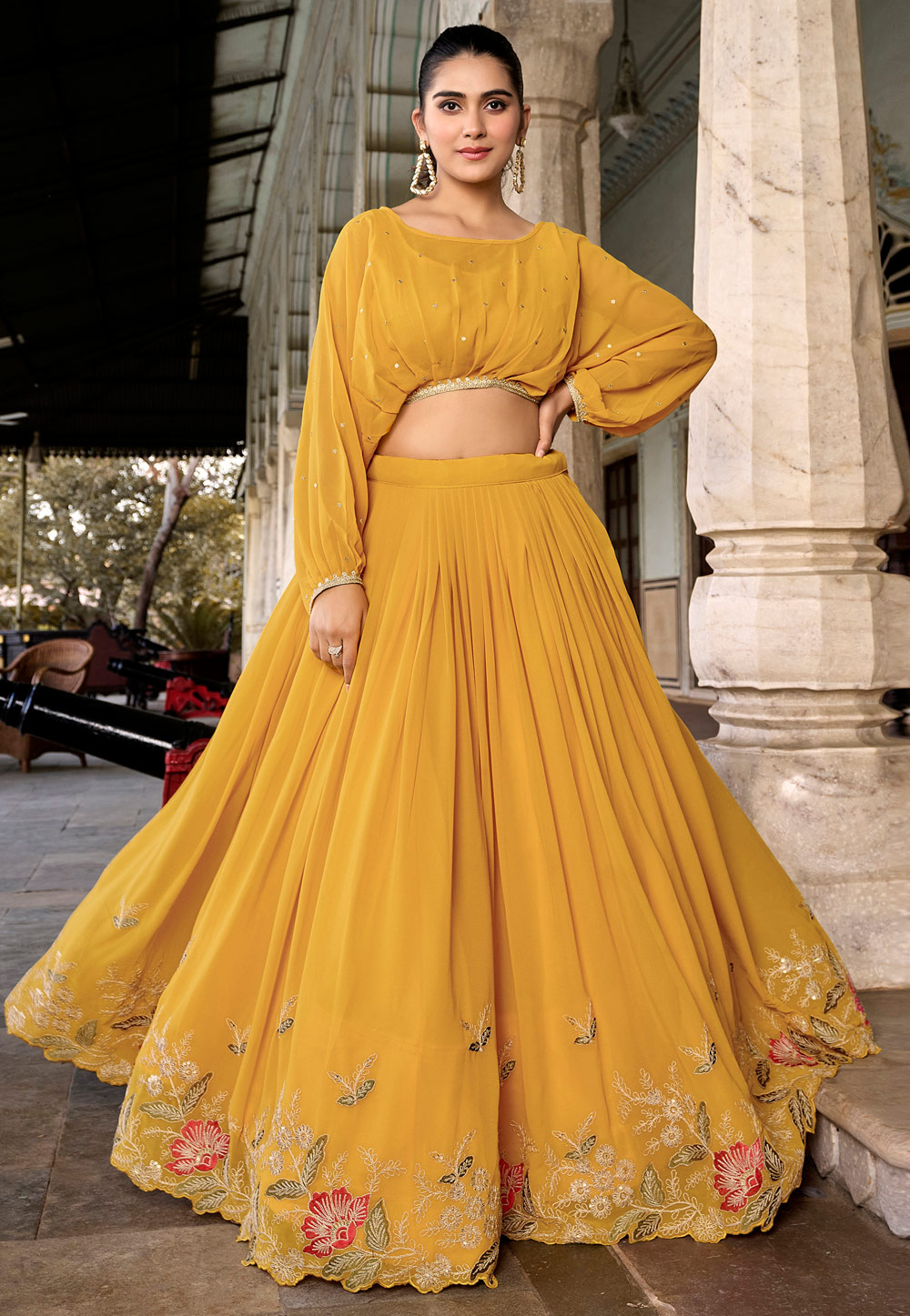 Yellow Georgette Indo Western Lehenga Choli 285978