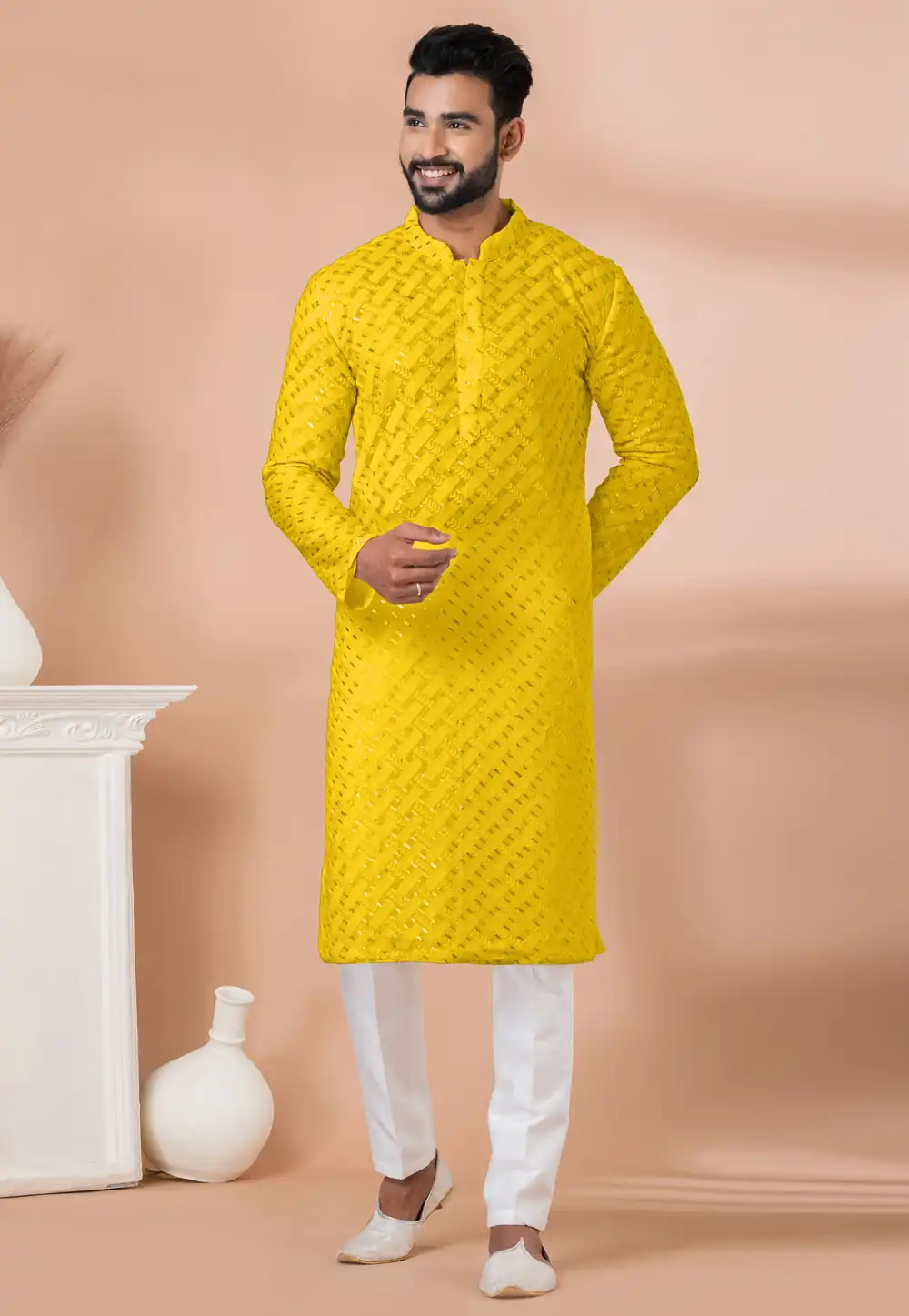 Yellow Georgette Kurta Pajama 291529