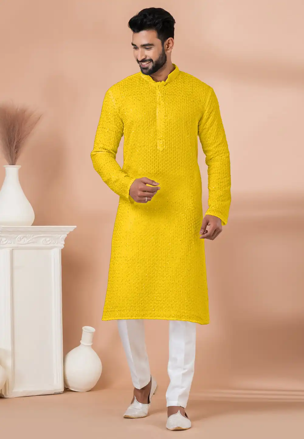 Yellow Georgette Kurta Pajama 291538