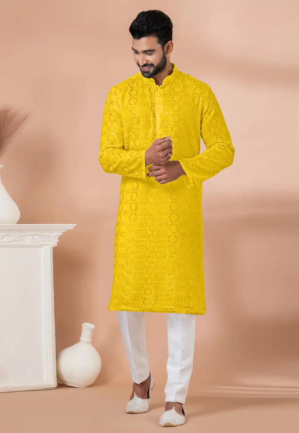 Yellow Georgette Kurta Pajama 292200