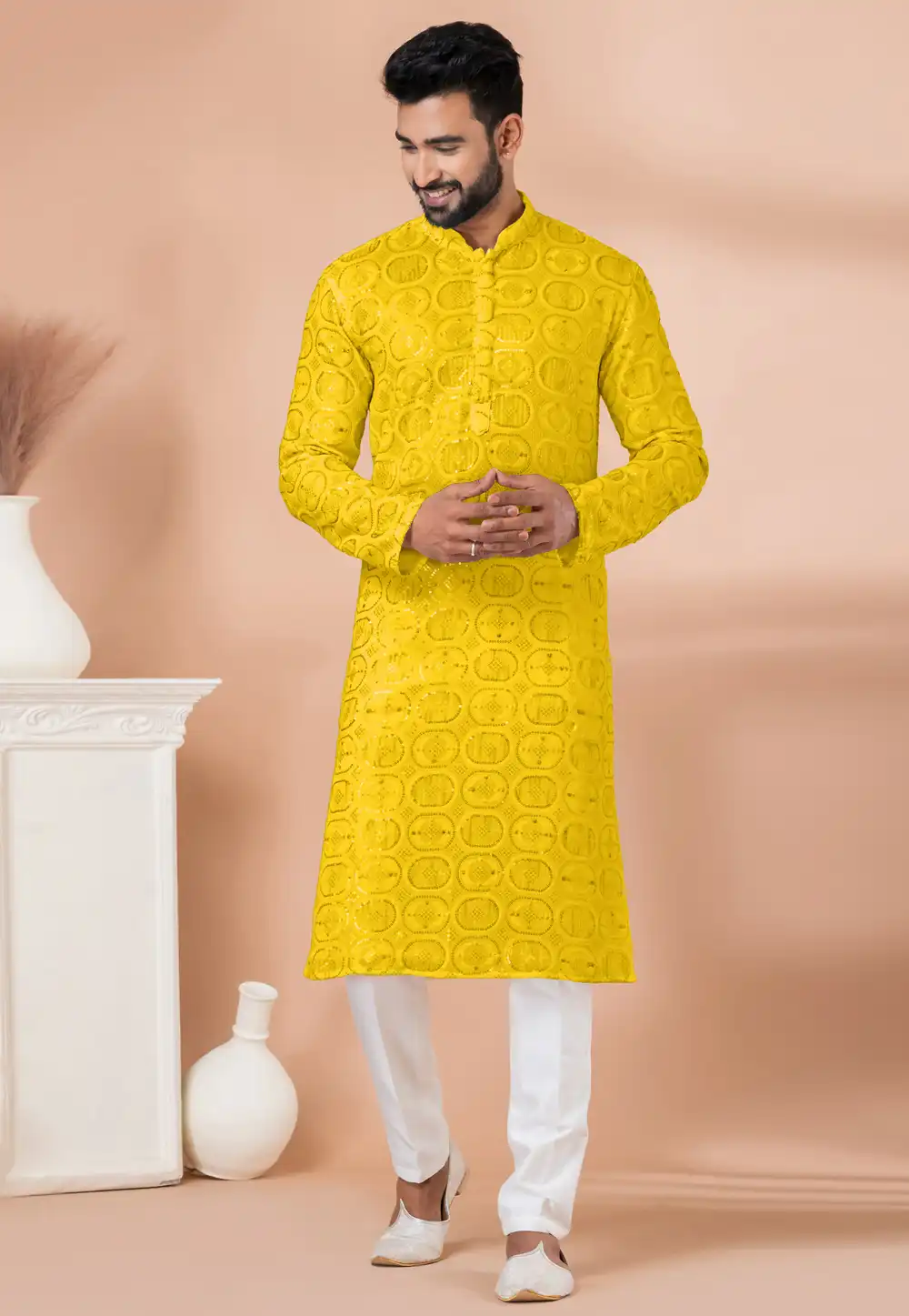 Yellow Georgette Kurta Pajama 292209