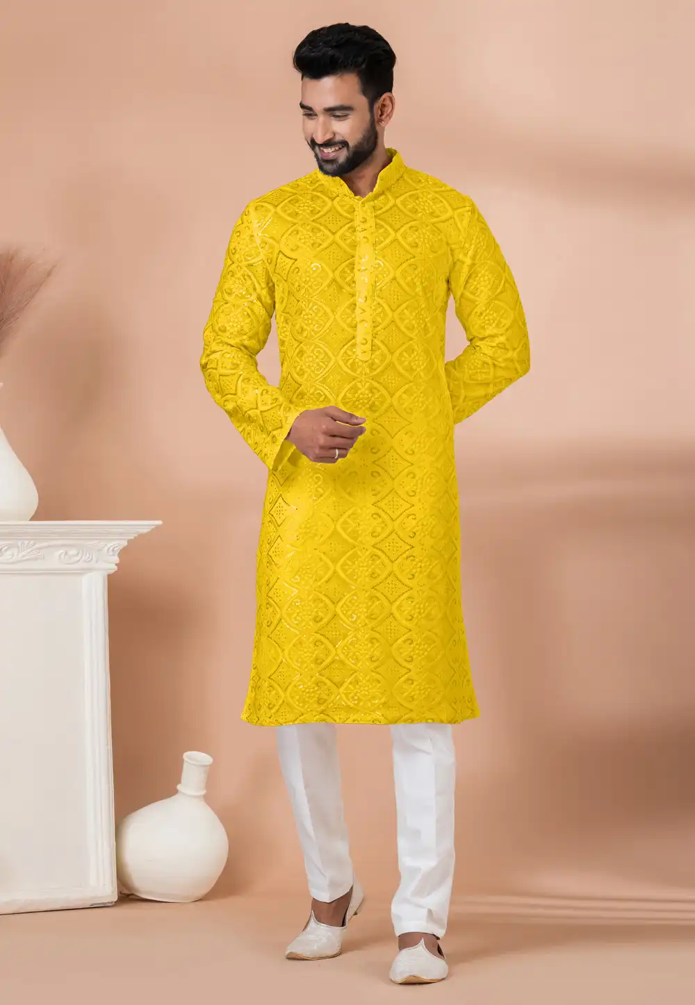 Yellow Georgette Kurta Pajama 292218