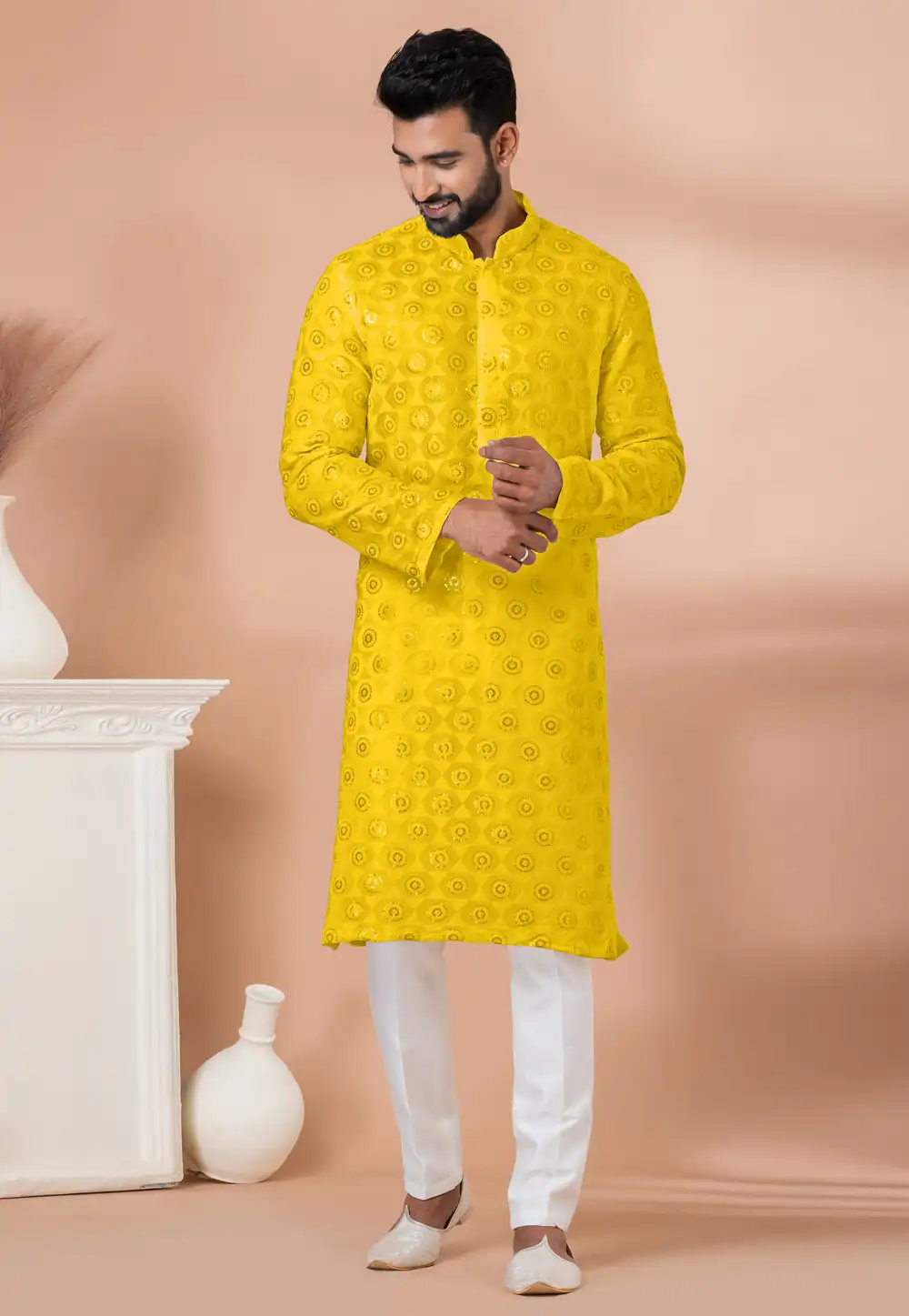 Yellow Georgette Kurta Pajama 292556