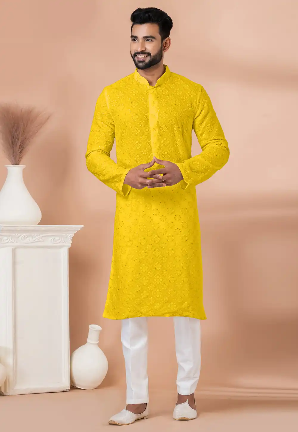 Yellow Georgette Kurta Pajama 292565