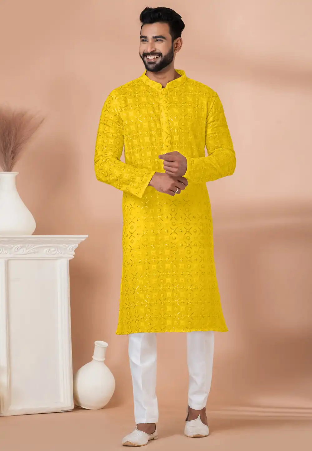 Yellow Georgette Kurta Pajama 292574