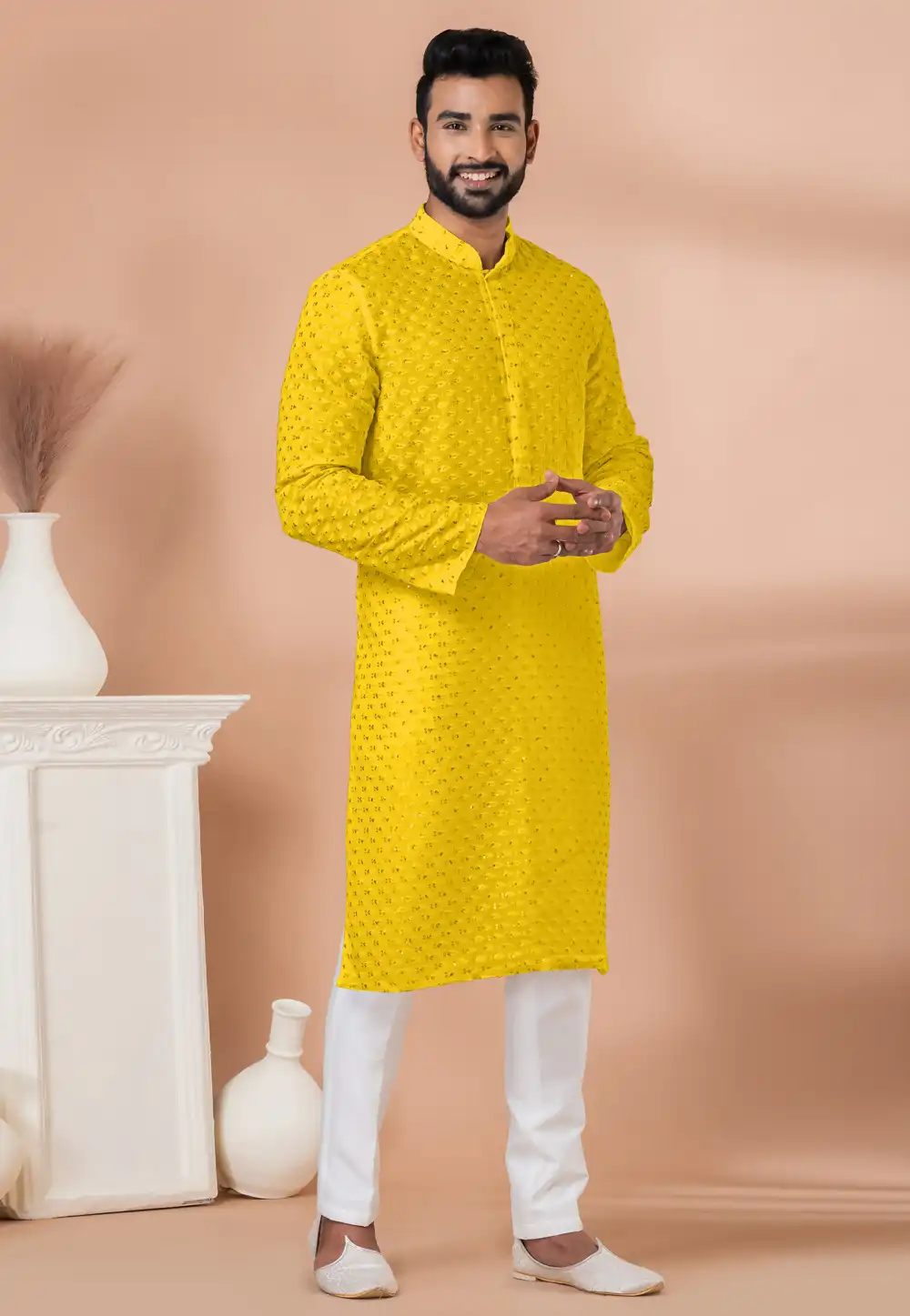 Yellow Georgette Kurta Pajama 292583