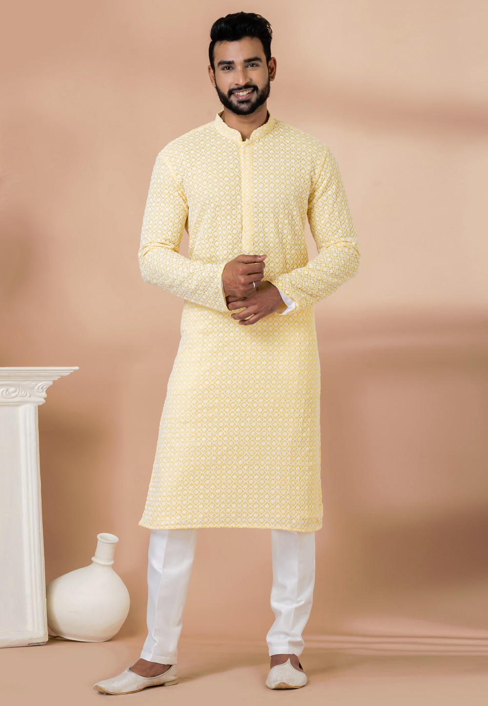 Yellow Georgette Kurta Pajama 283383