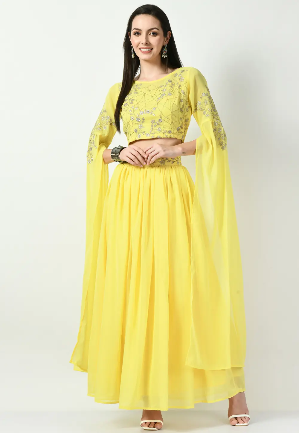 Yellow Georgette Lehenga Choli 299658