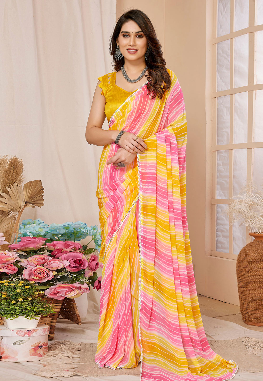 Yellow Georgette Lehenga Saree 286967