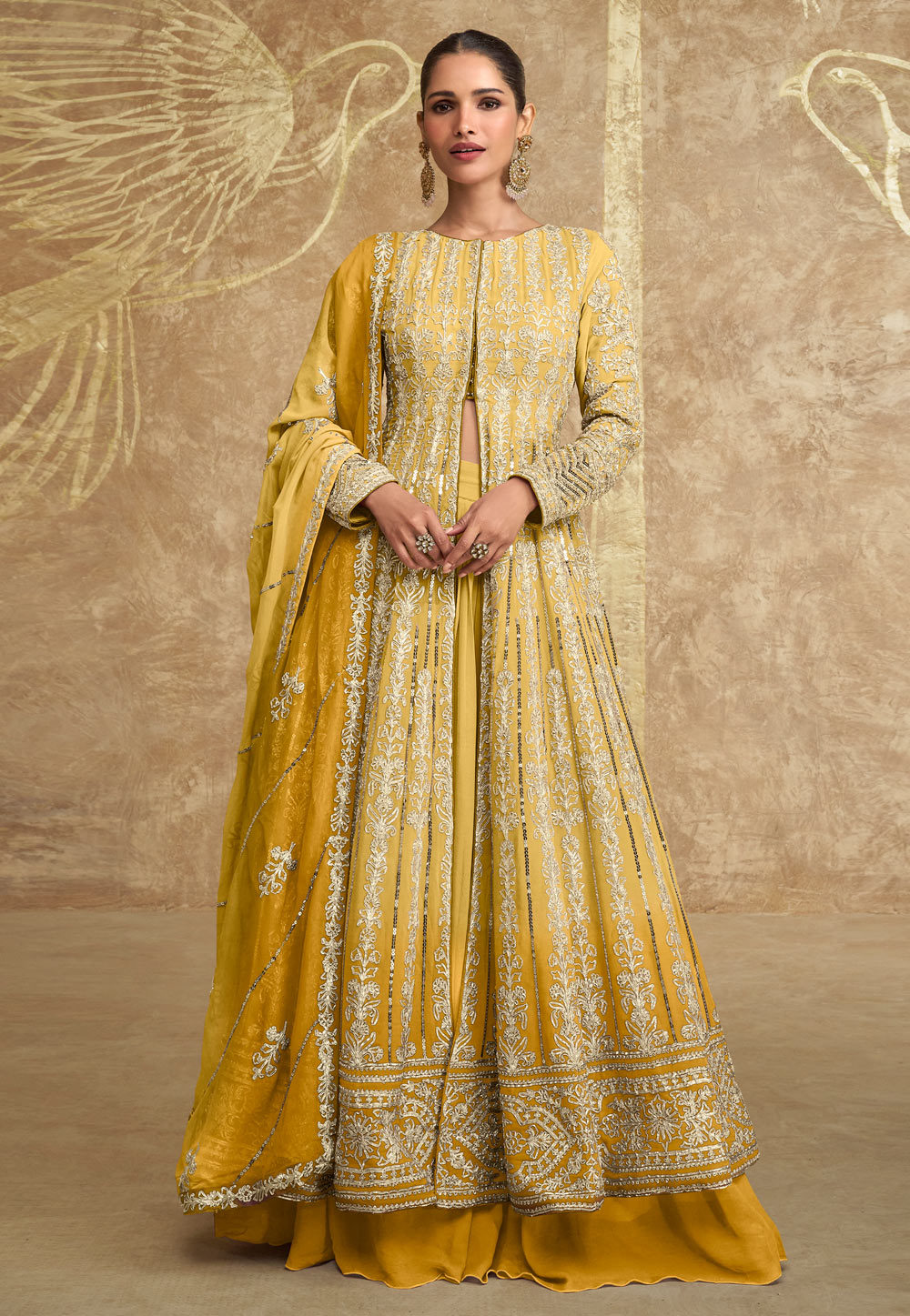 Yellow Georgette Long Choli Lehenga 311110