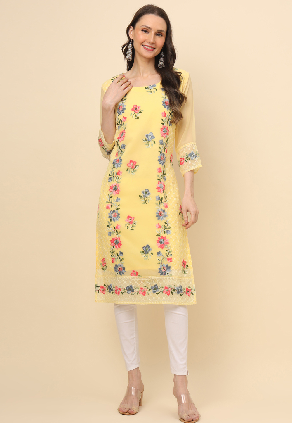 Yellow Georgette Long Tunic 280691