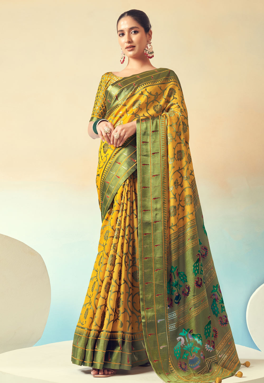 Yellow Georgette Paithani Saree 309802