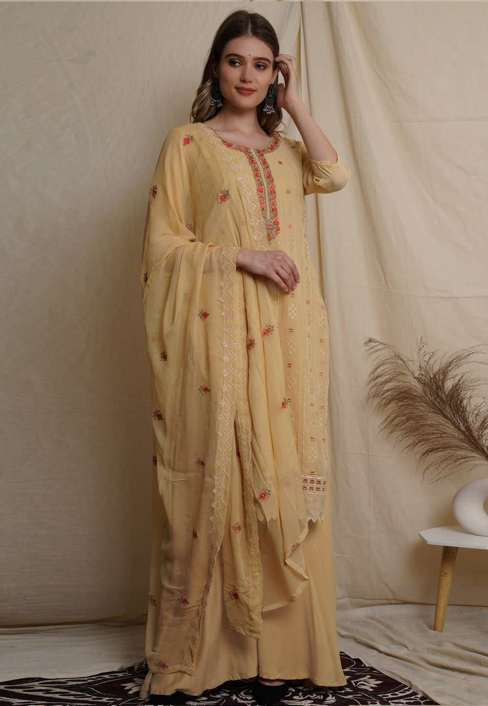 Yellow Georgette Palazzo Suit 310426
