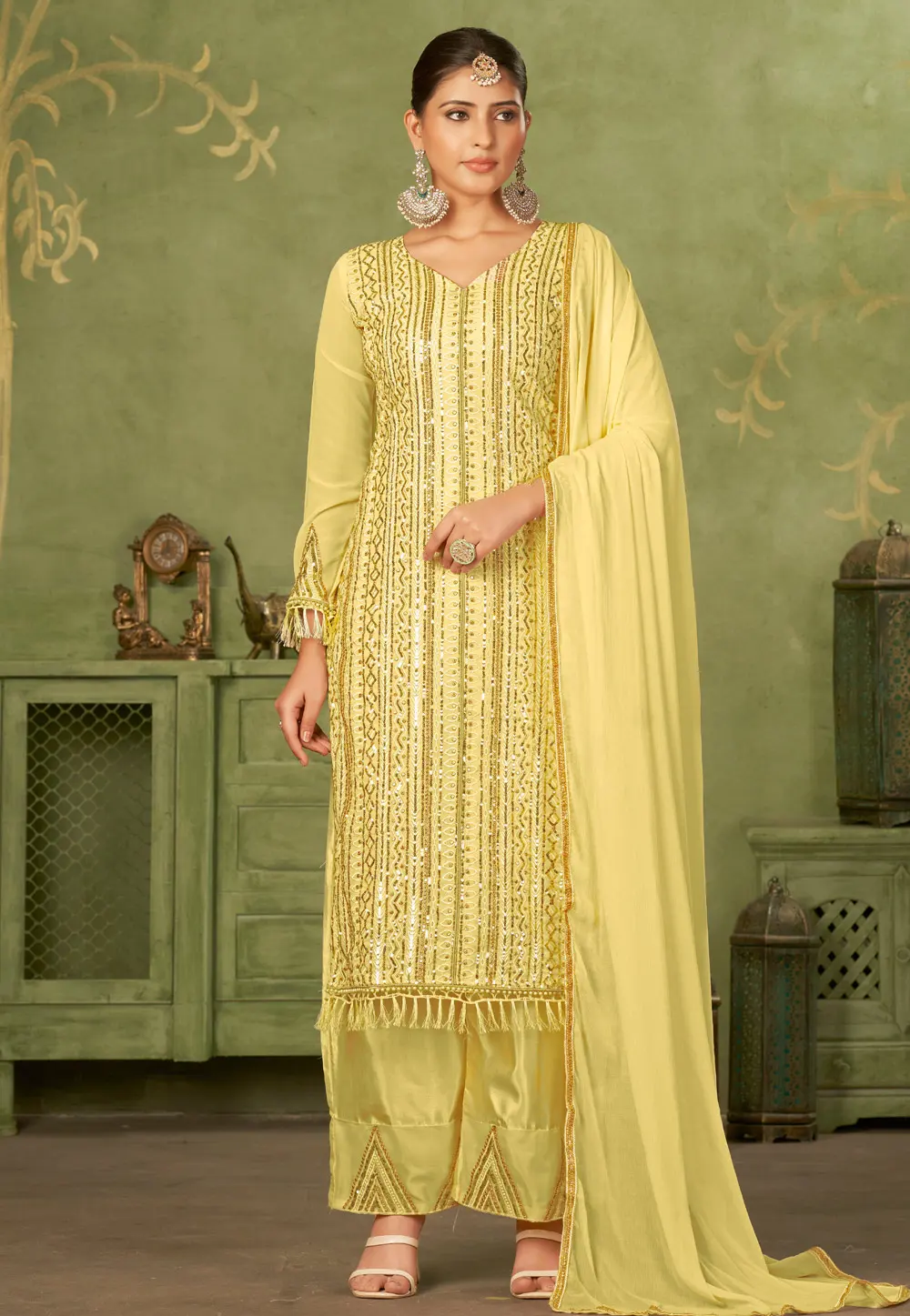 Yellow Georgette Palazzo Suit 302632