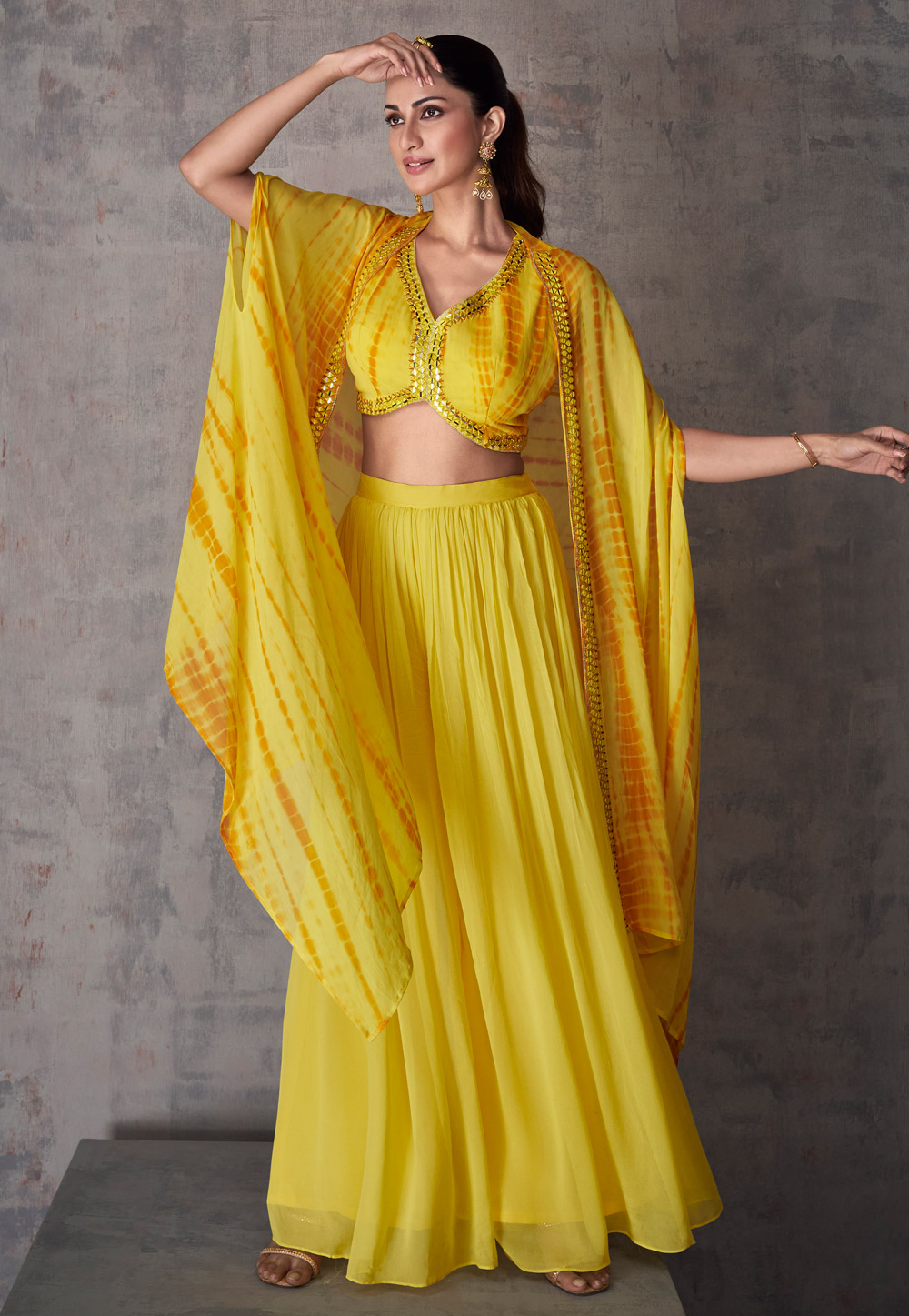 Yellow Georgette Palazzo With Crop Top 285565