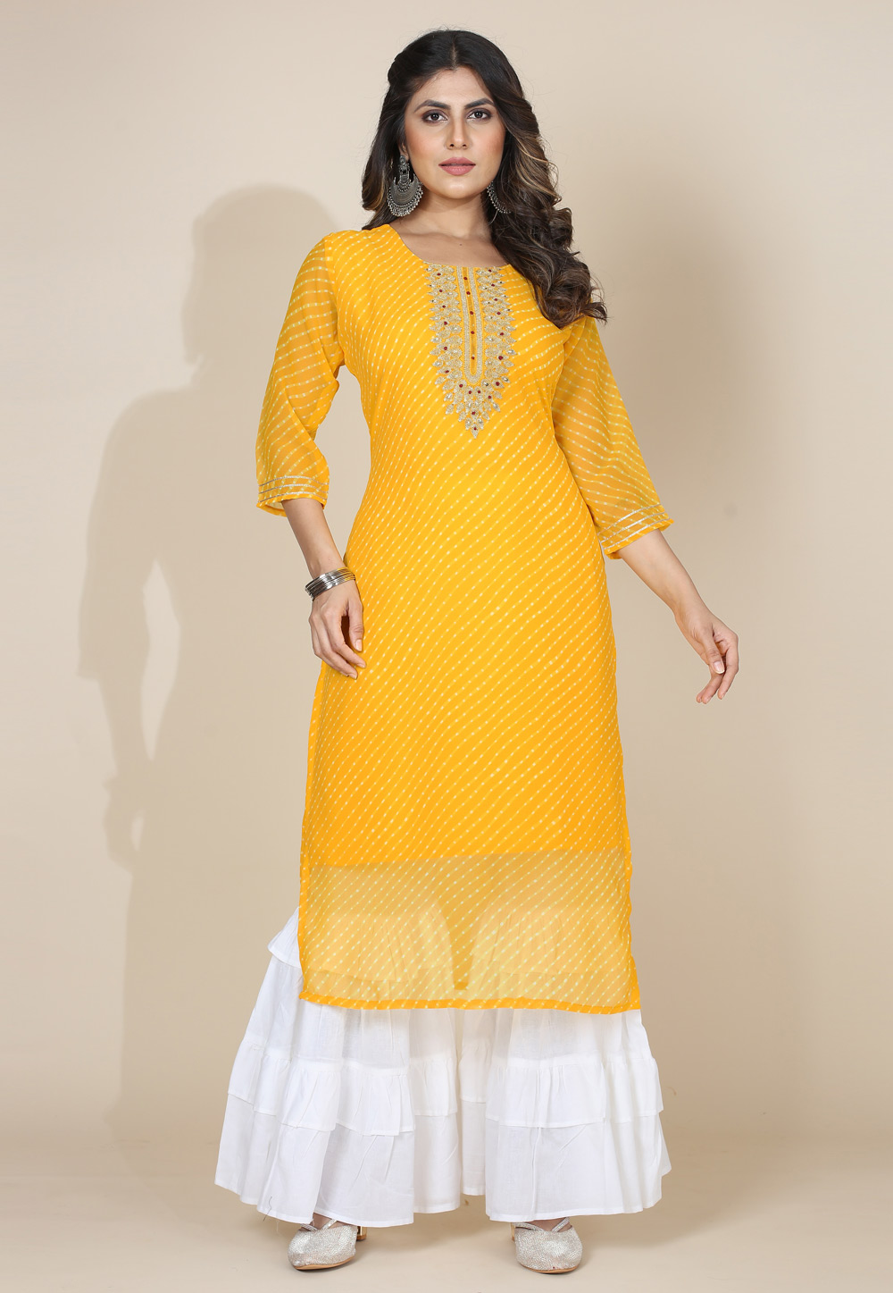 Yellow Georgette Printed Long Tunic 282917