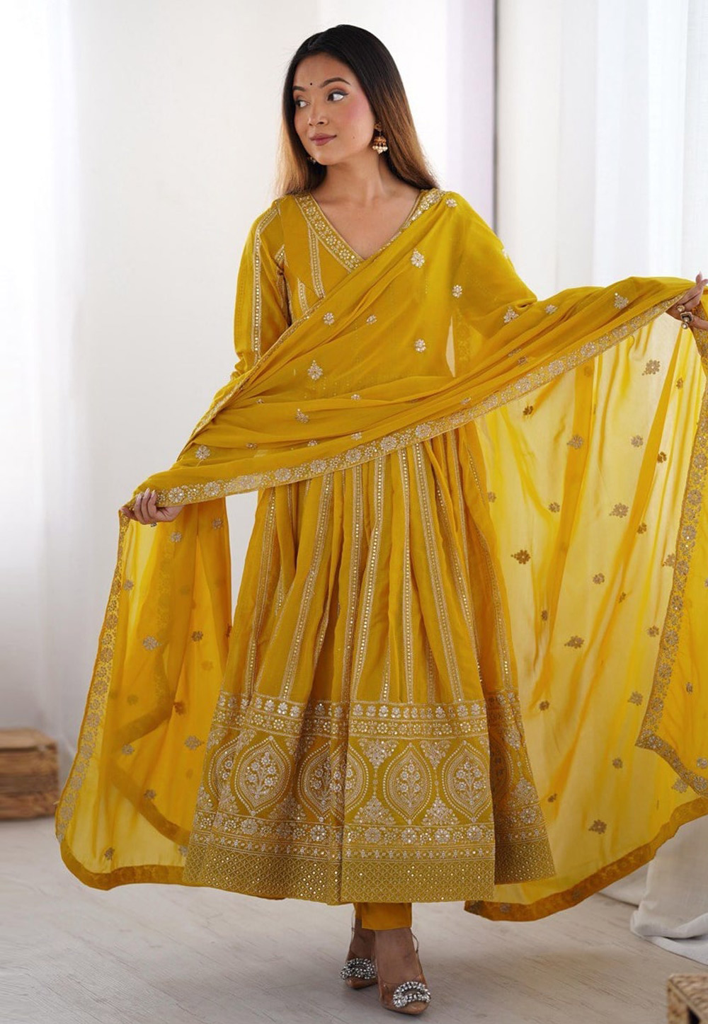 Yellow Georgette Readymade Anarkali Suit 310769