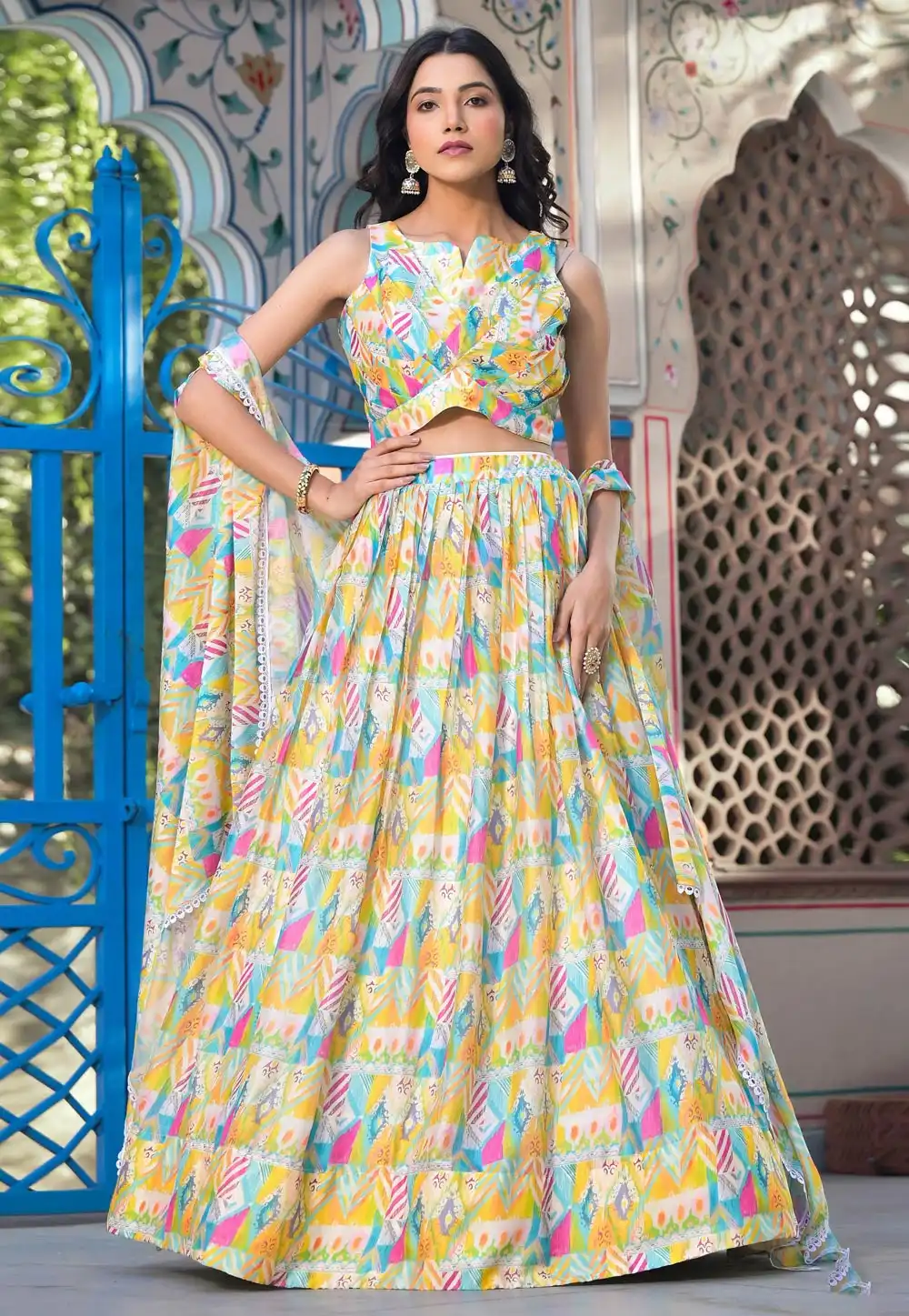 Yellow Georgette Readymade Indo Western Lehenga Choli 291972