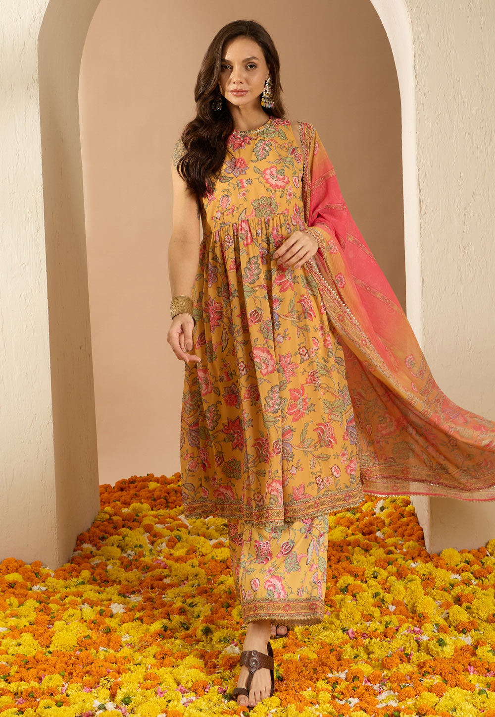 Yellow Georgette Readymade Pakistani Suit 305244