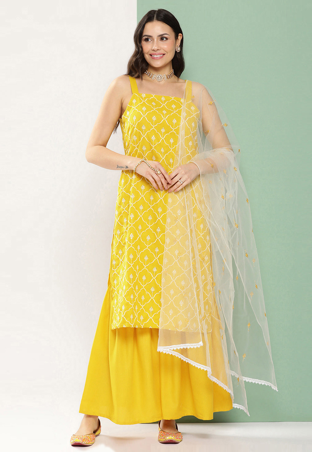 Yellow Georgette Readymade Sharara Suit 281413