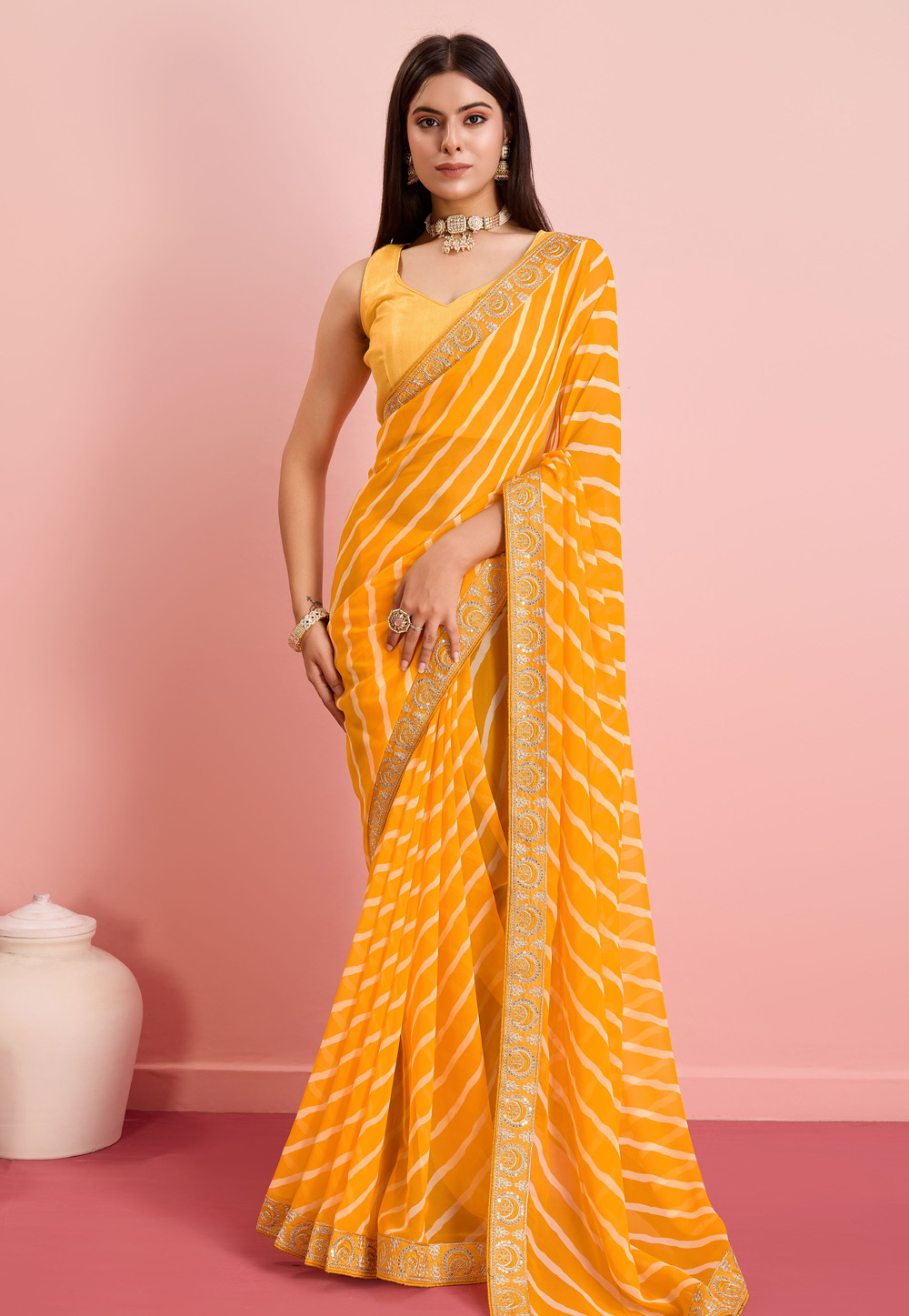 Yellow Georgette Saree With Blouse 287519