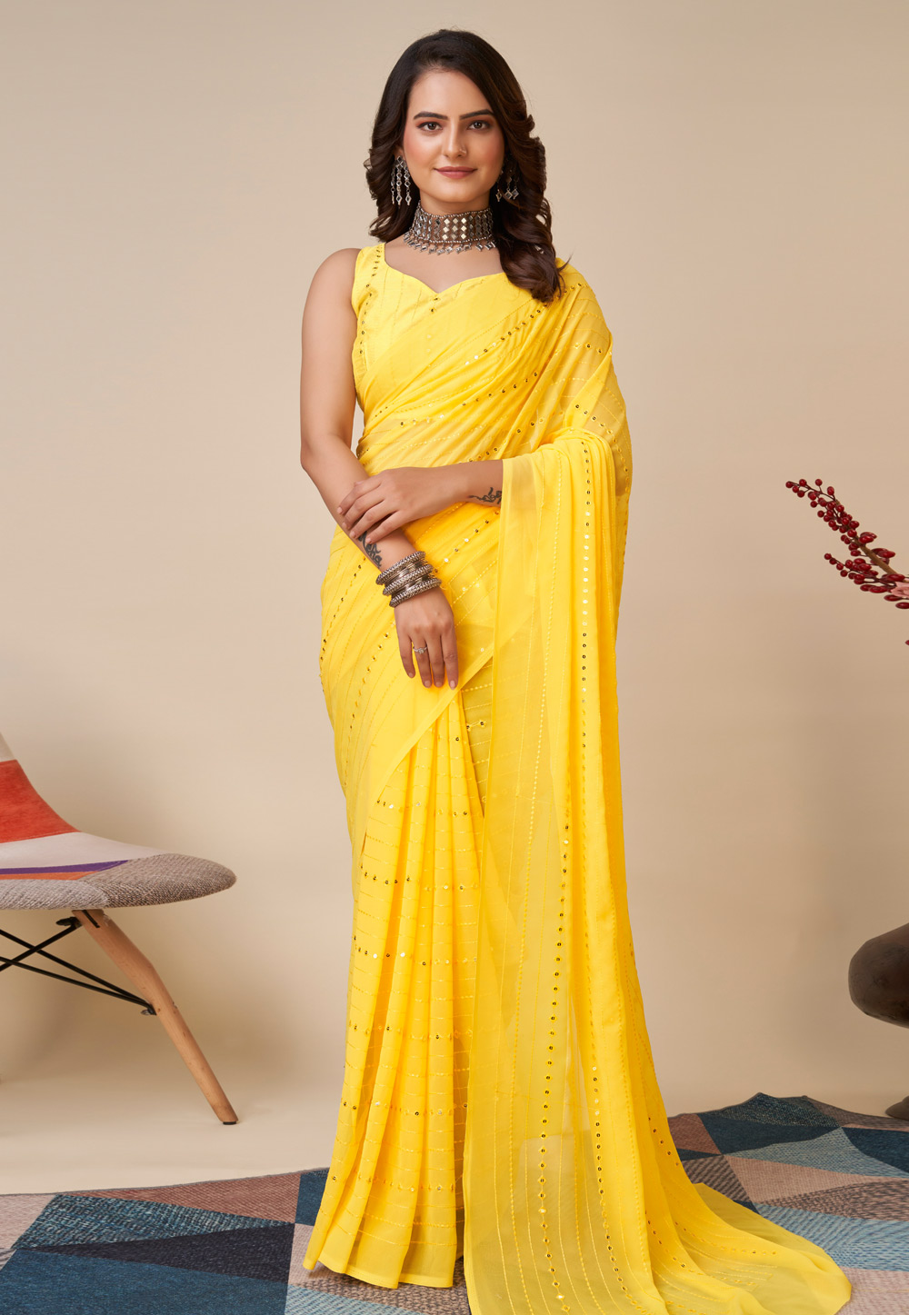 Yellow Georgette Saree With Blouse 280427