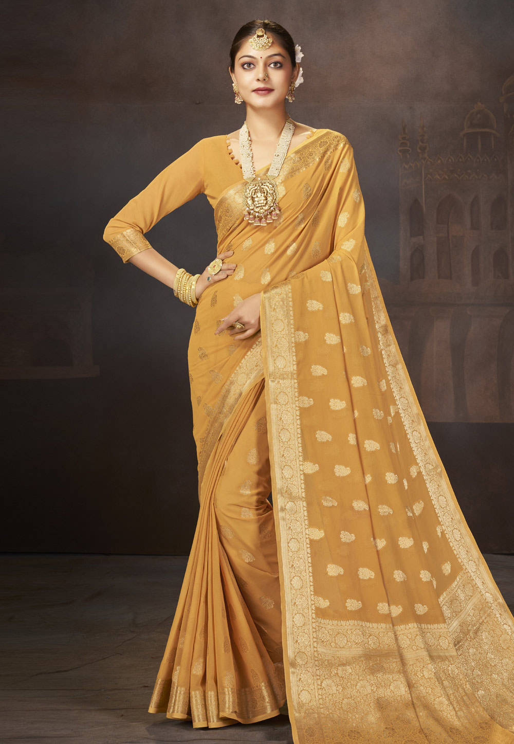 Yellow Georgette Saree With Blouse 283220