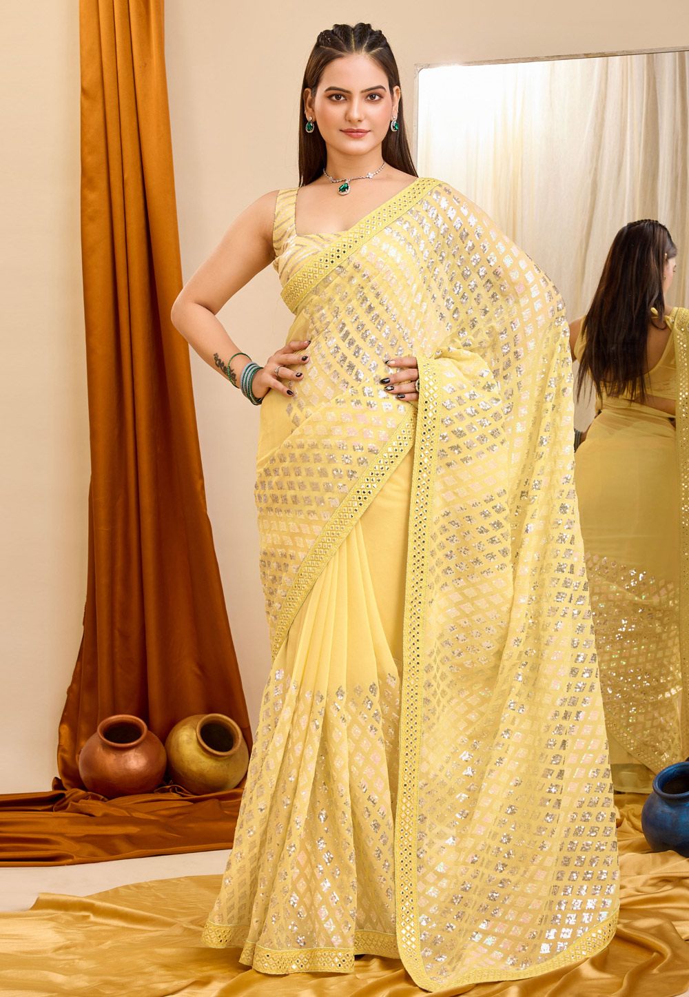 Yellow Georgette Saree With Blouse 285469
