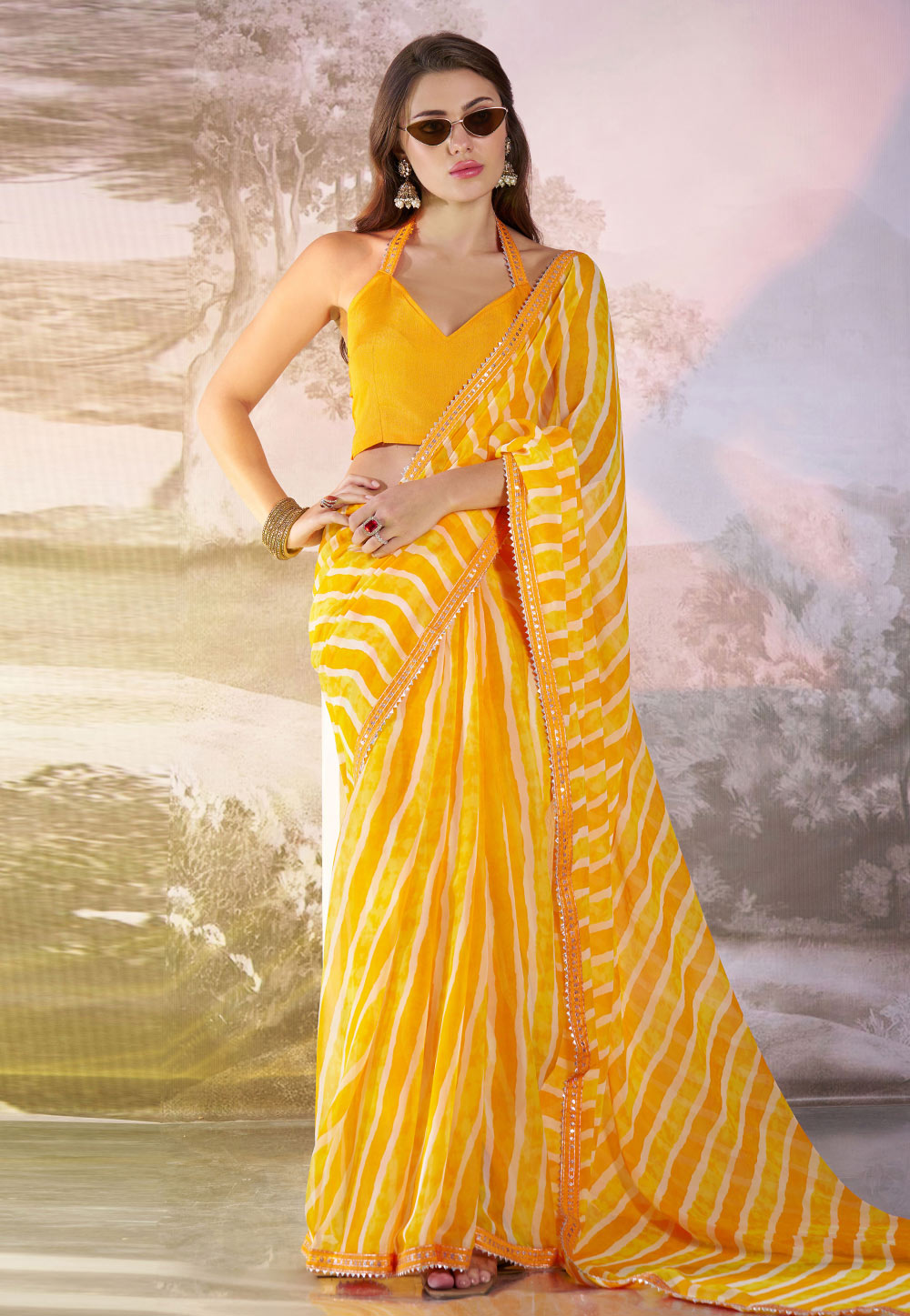 Yellow Georgette Saree With Blouse 305380