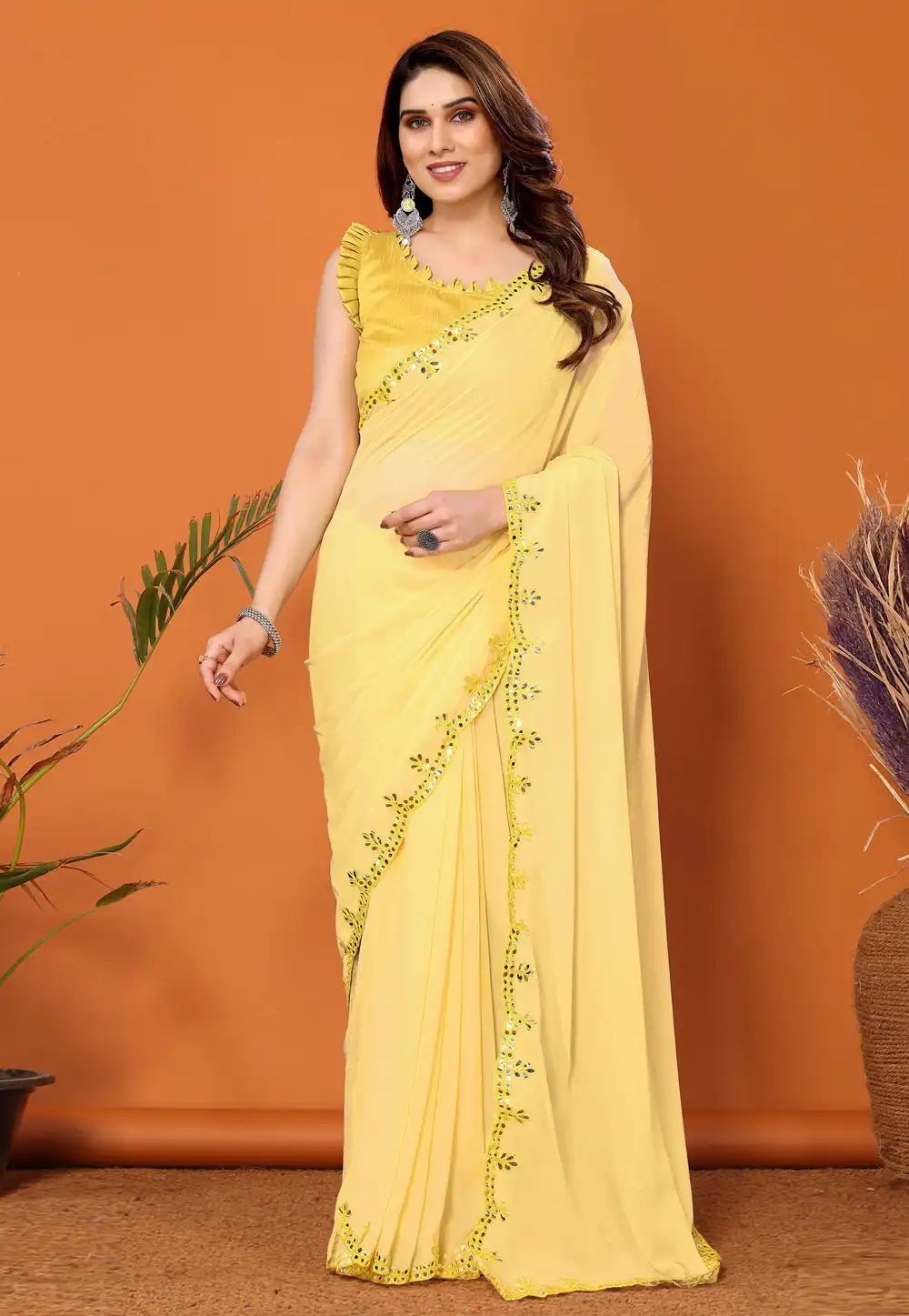 Yellow Georgette Saree With Blouse 291259