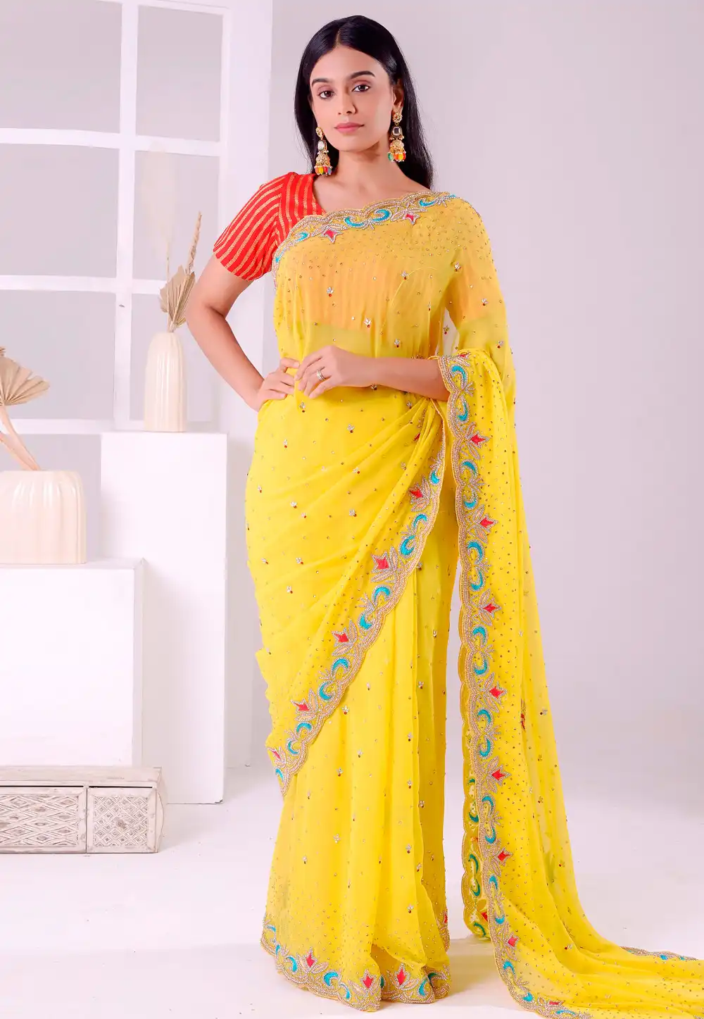 Yellow Georgette Saree With Blouse 293589