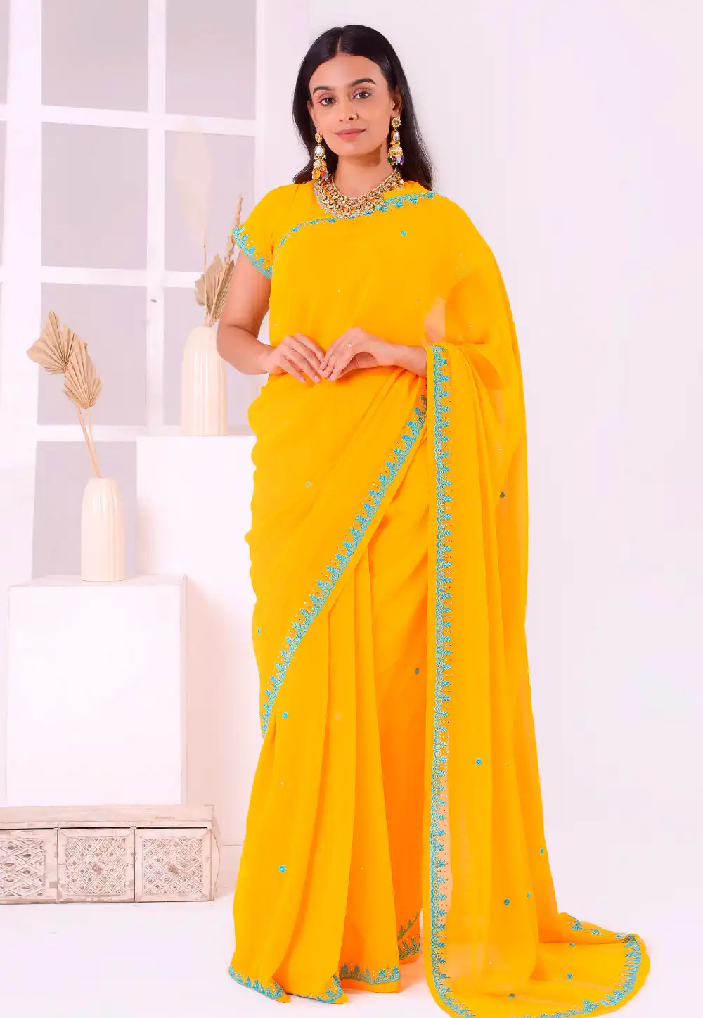 Yellow Georgette Saree With Blouse 293591