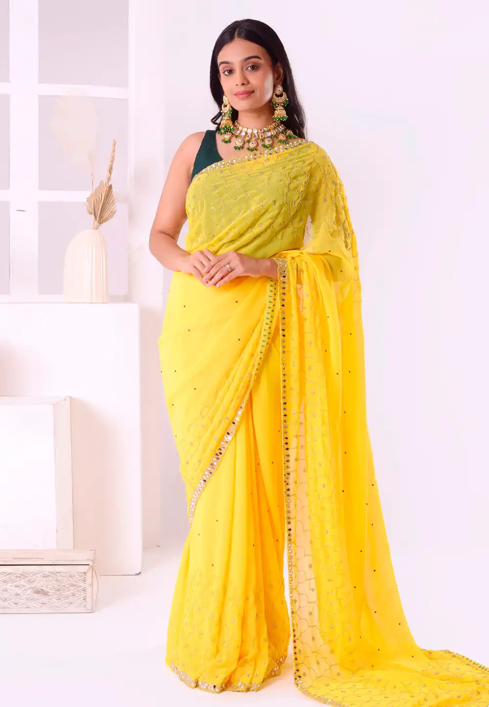 Yellow Georgette Saree With Blouse 293688