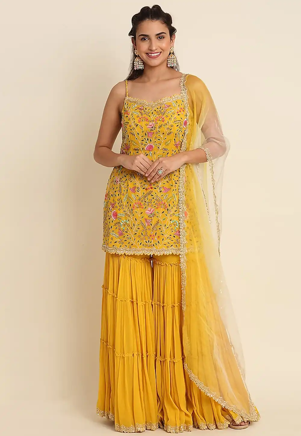 Yellow Georgette Sharara Suit 288284