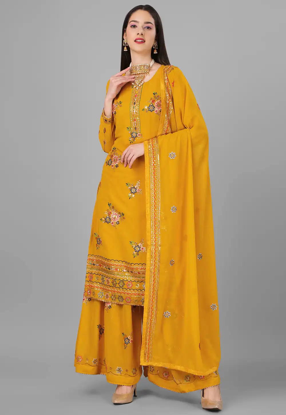 Yellow Georgette Sharara Suit 290990