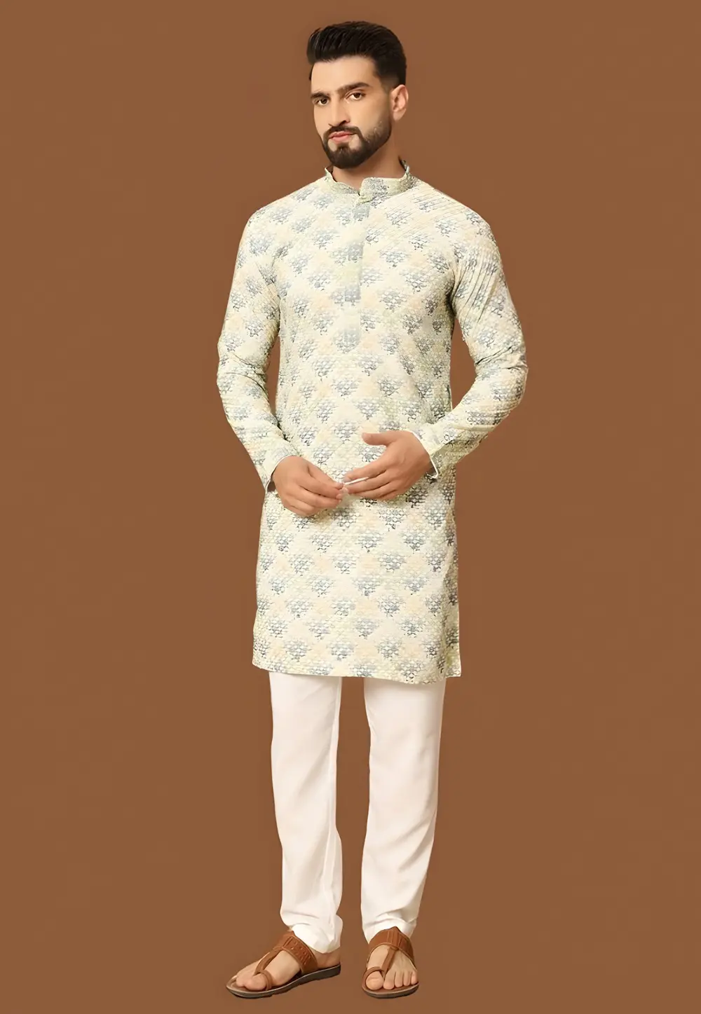 Yellow Jacquard Silk Kurta Pajama 297891