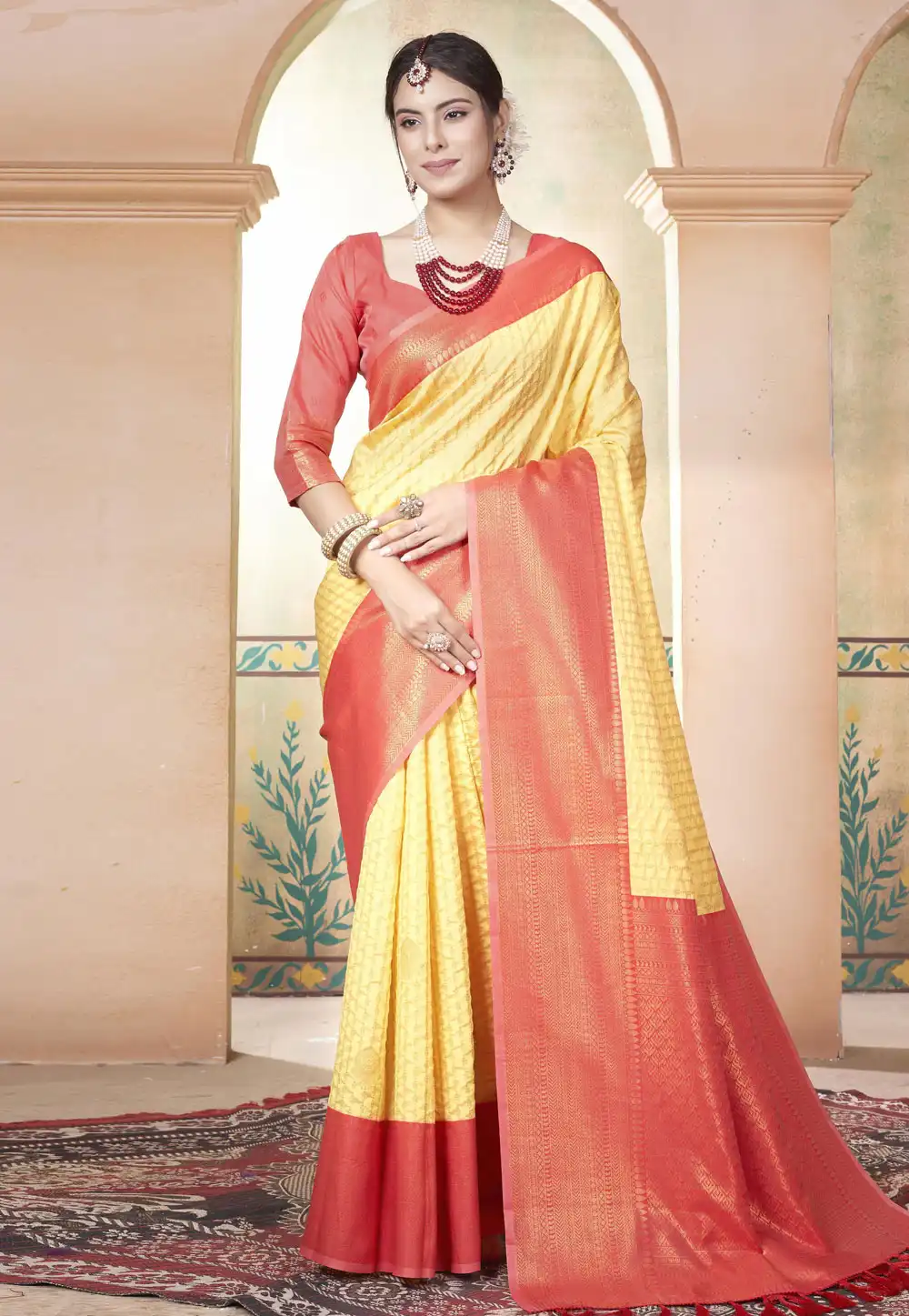 Yellow Kanjivaram Silk Saree With Blouse 288192