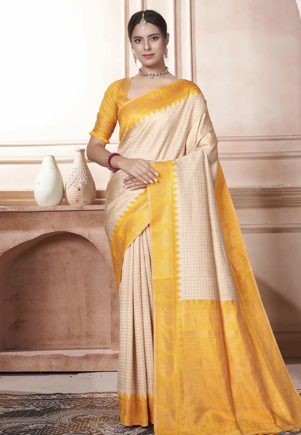 Yellow Kanjivaram Silk Saree With Blouse 288235