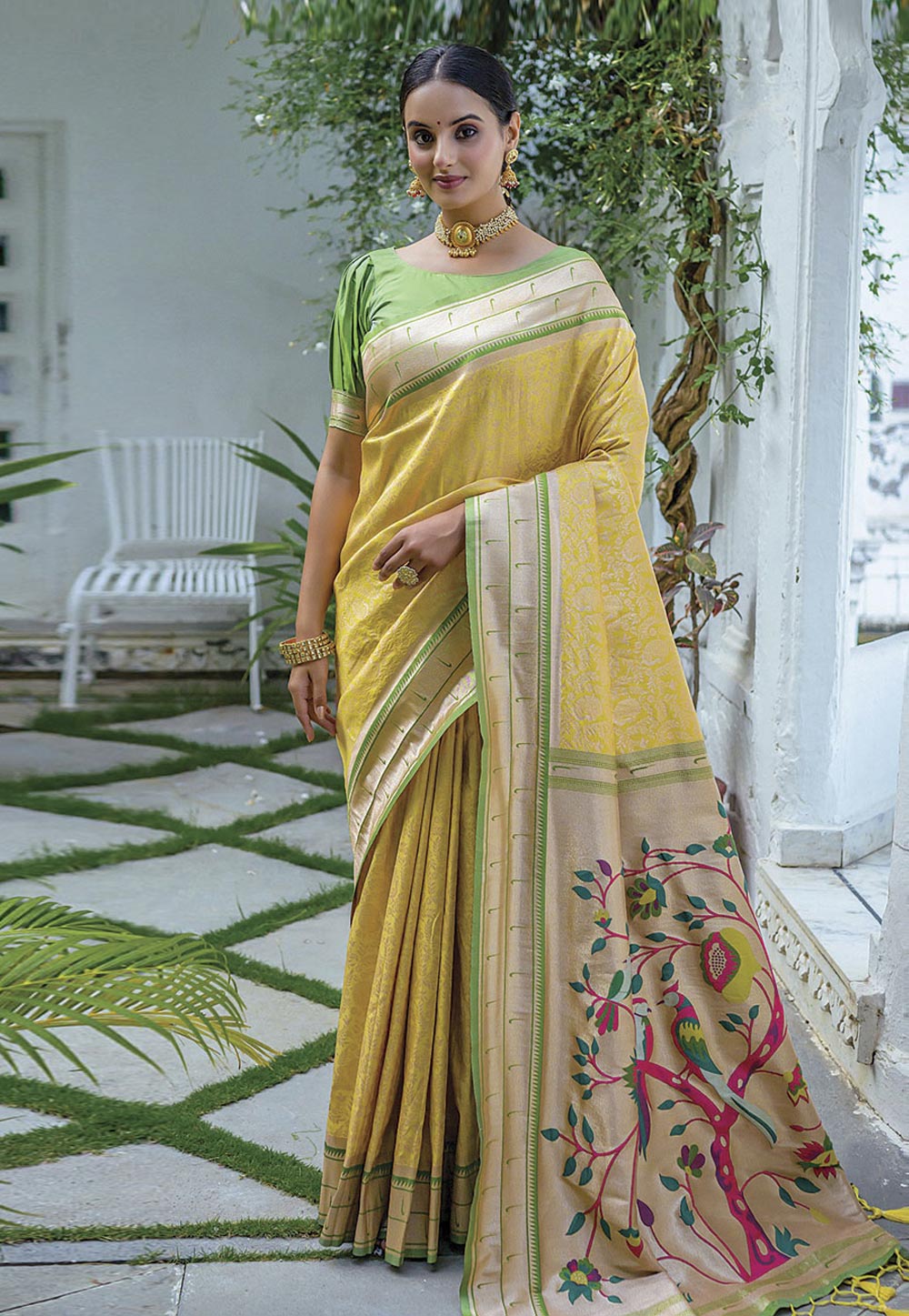 Yellow Kanjivaram Silk Saree With Blouse 278990