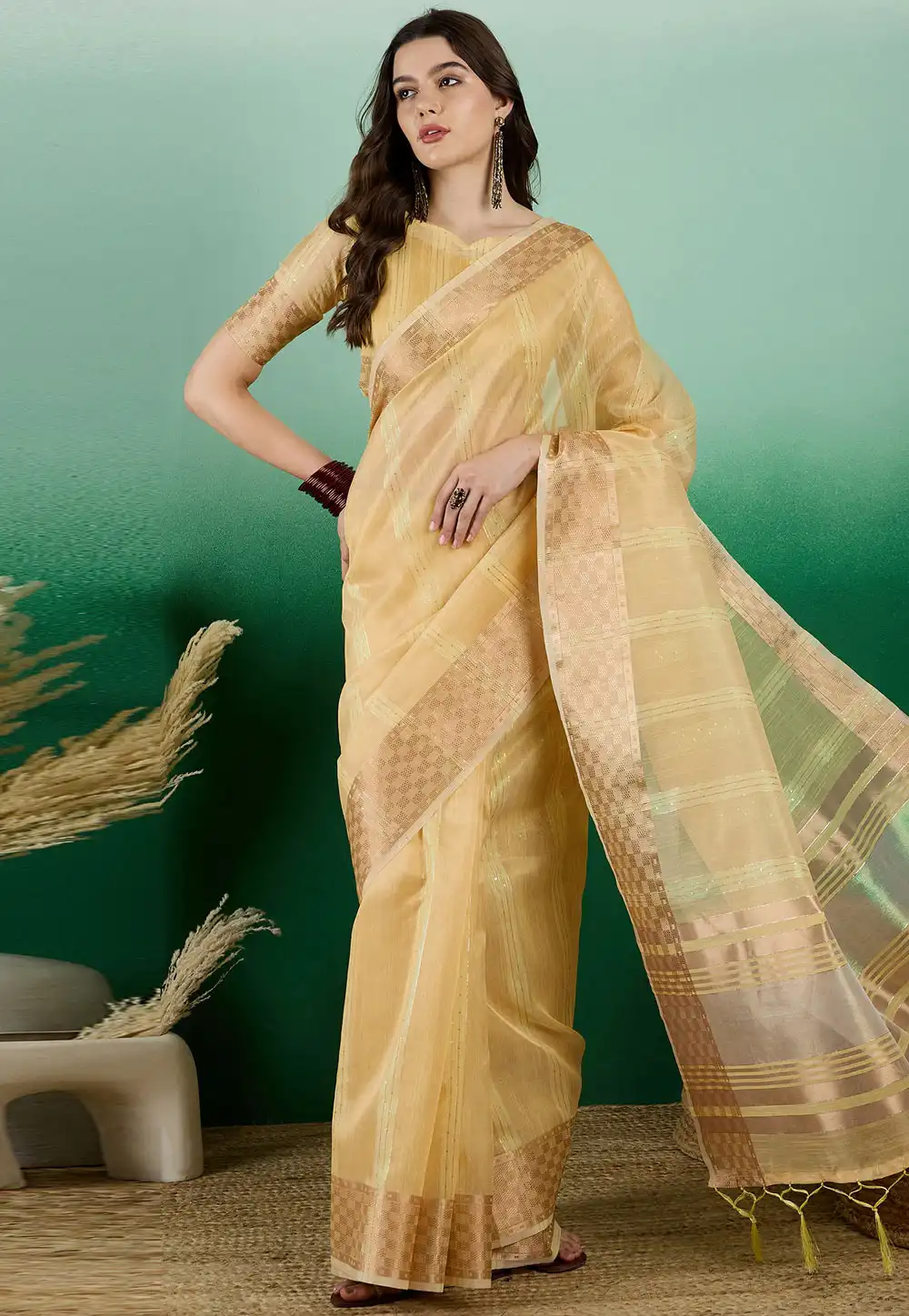 Yellow Khadi Saree With Blouse 290223