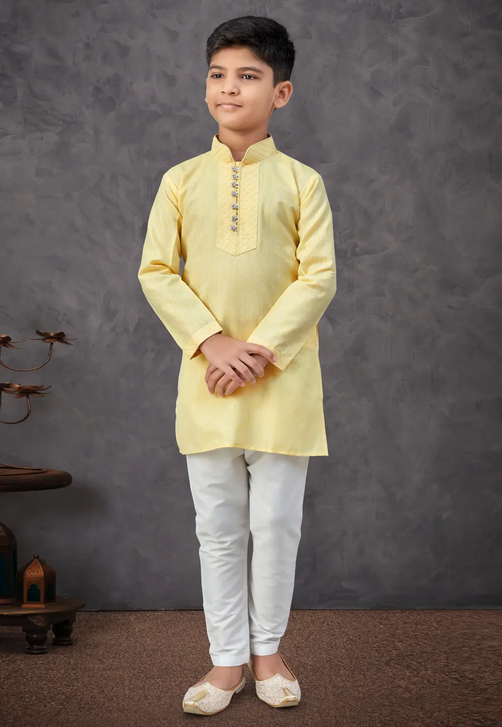 Yellow Linen Kids Kurta Pajama 303818