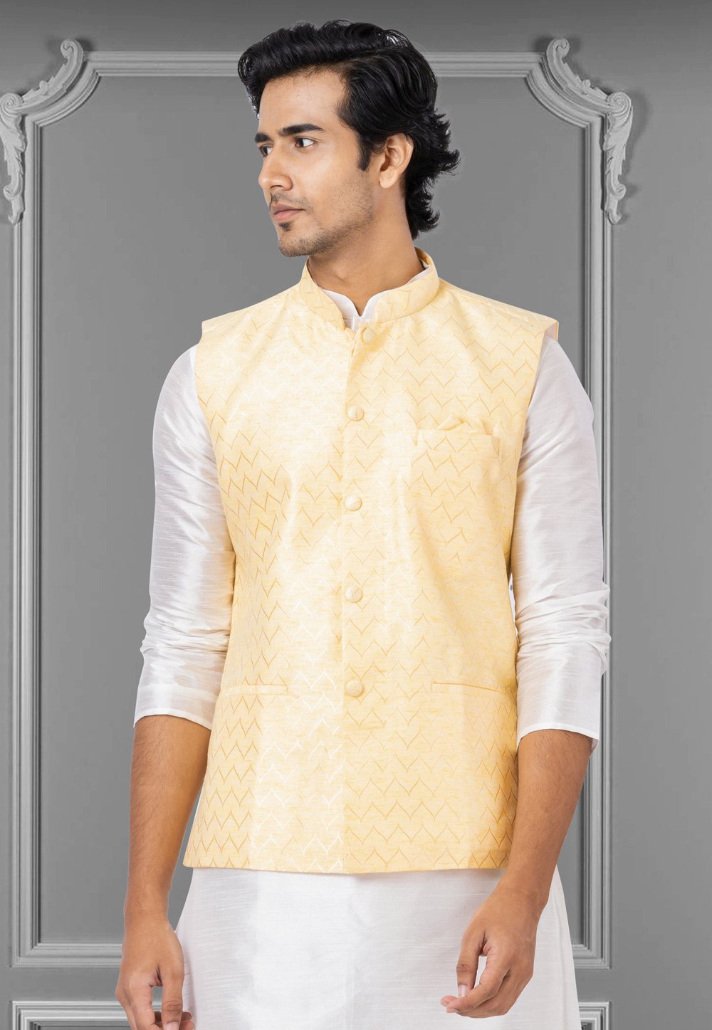 Yellow Linen Nehru Jacket 286947