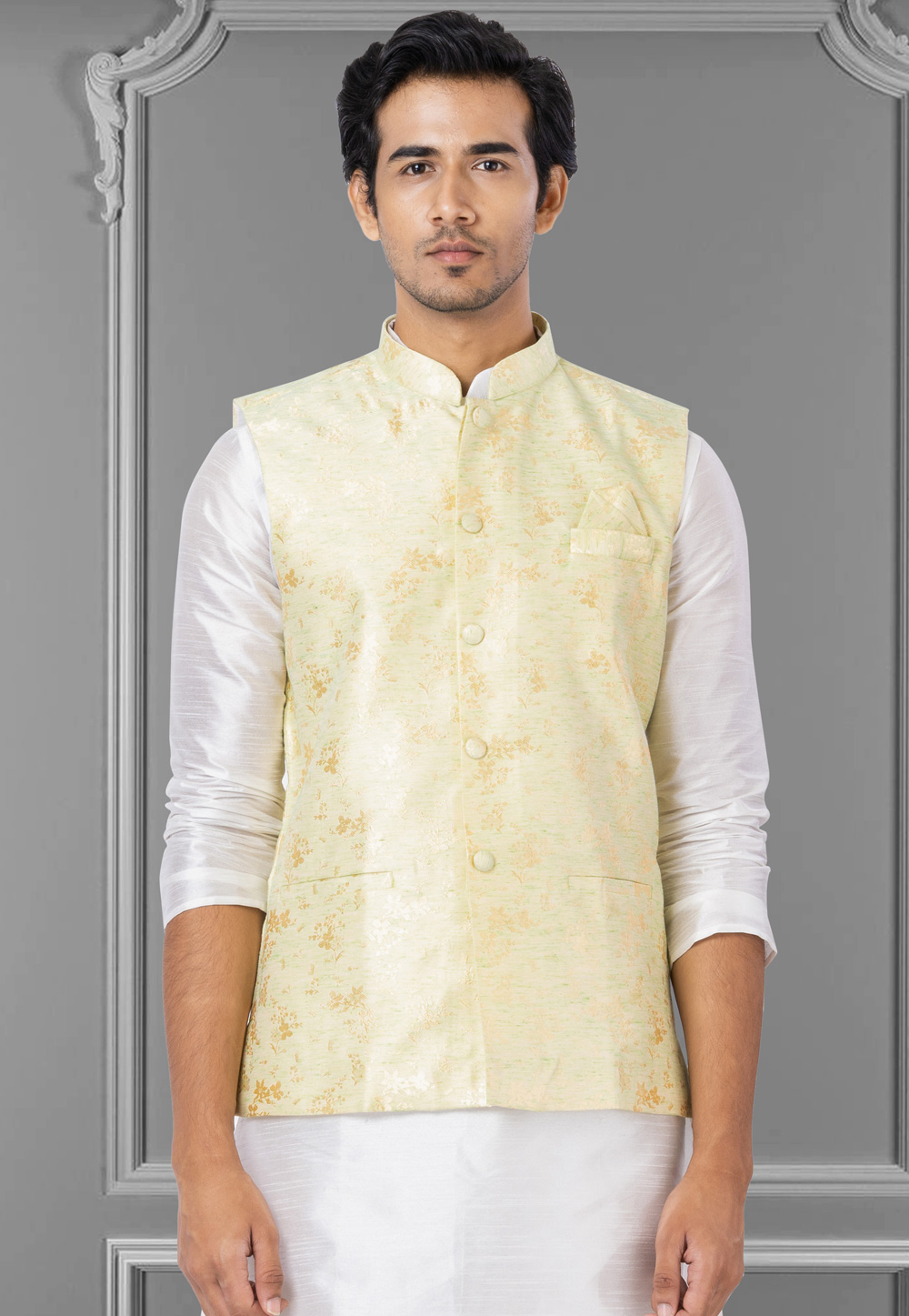 Yellow Linen Nehru Jacket 286951