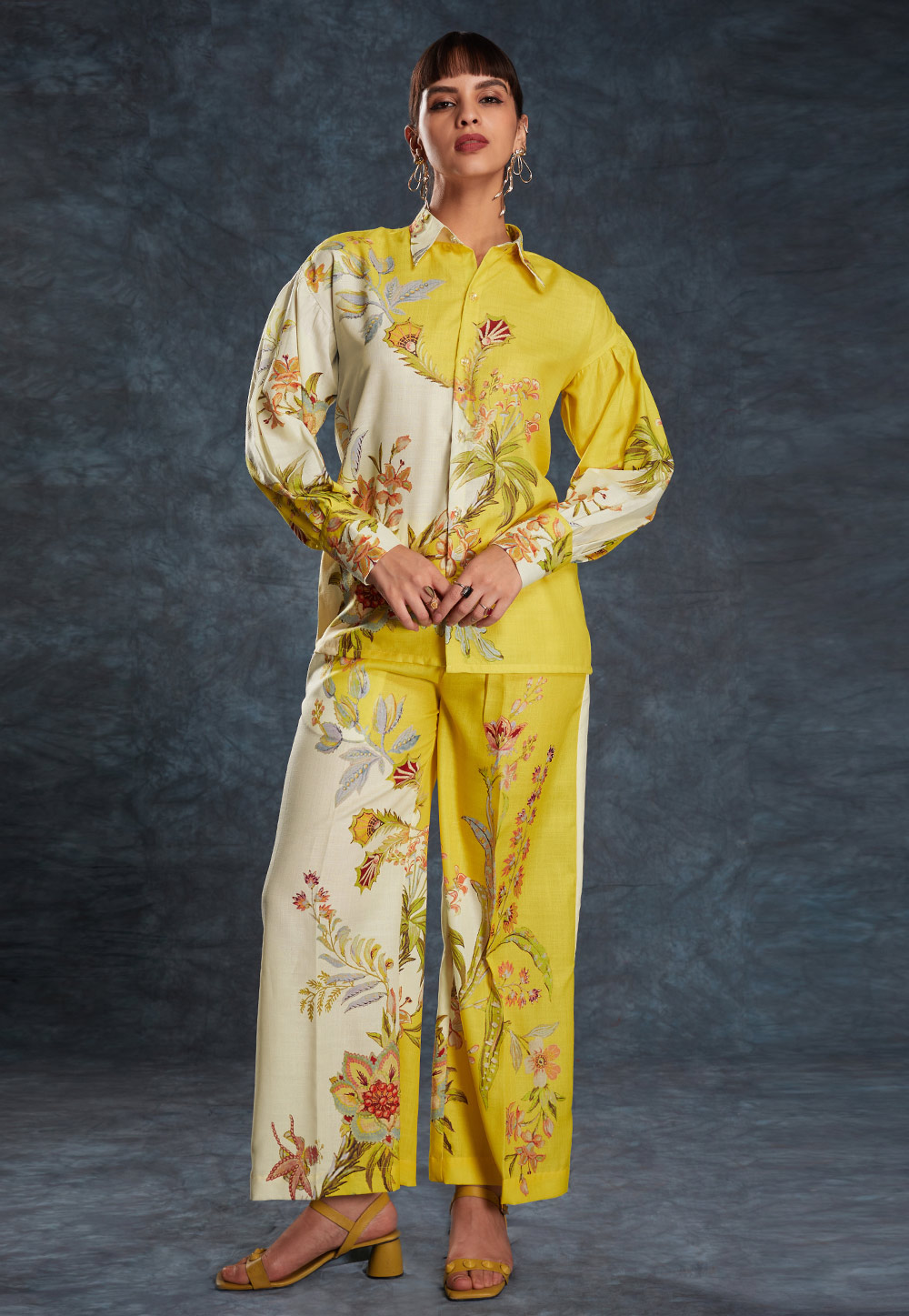 Yellow Linen Printed Co-Ords Set 306229