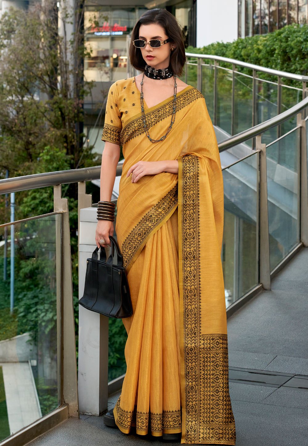 Yellow Linen Saree With Blouse 304970