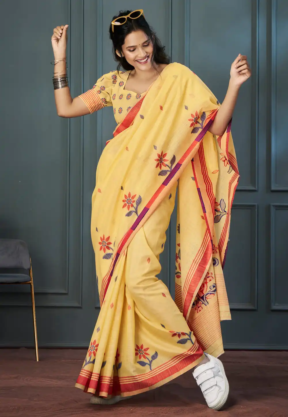 Yellow Linen Saree With Blouse 292826